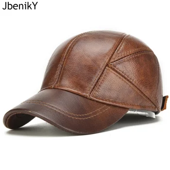 Genuine Leather Earflap Baseball Cap for Men
