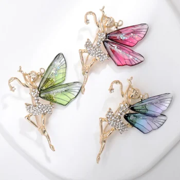 Crystal Fairy Wing Brooch with Rhinestones