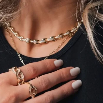 Gold Beaded Link Chain Choker Necklace