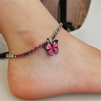 Butterfly Rhinestone Anklet for Women