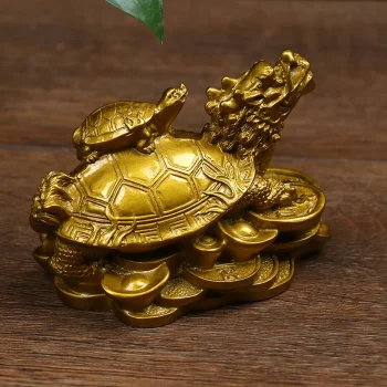 Gold Feng Shui Dragon Turtle Figurine