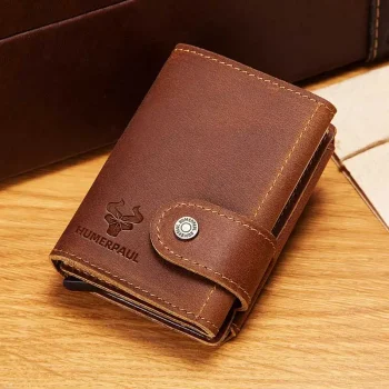 Compact genuine leather wallet for men with card holder and coin pocket
