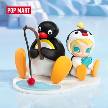 Original Pop Mart figure of Baby Molly and PINGU sitting together ice fishing – collectible toy with playful winter scene