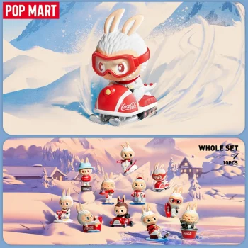 Pop Mart Labubu Coca-Cola collectible figures featuring winter-themed designs from the blind box series