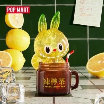 Pop Mart Labubu Lemon Tea collectible figure featuring translucent yellow design in an iced tea theme with lemon and straw details