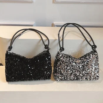 Korean style sequin shoulder handbag for women