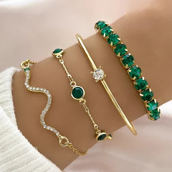 Elegant bracelet set for women featuring mixed designs including chains, gemstones, and fashion-forward accents