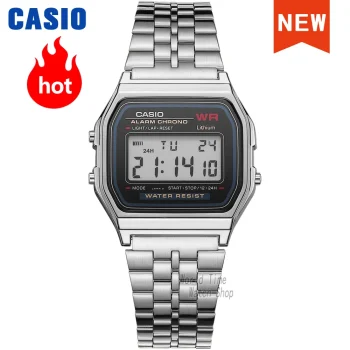 Classic Casio silver digital watch for men with waterproof LED display and stainless steel band