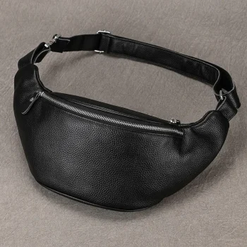 Genuine leather waist bag for men with sleek premium design and adjustable strap