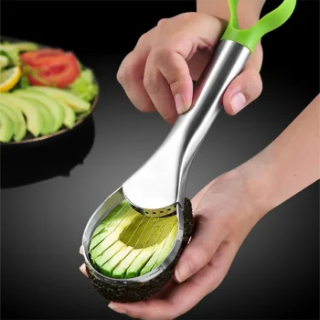 Stainless steel avocado slicer tool for clean and quick slicing