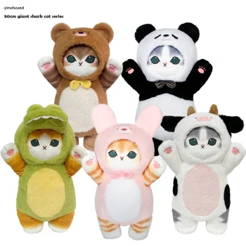 Mofusand Shark Cat Plushie in animal costume – Kawaii soft toy doll with 50cm height, perfect for kids and collectors. Includes free shipping to Singapore.