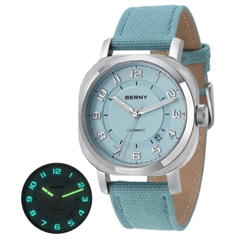 Sapphire crystal automatic women’s watch with luminous dial, self-winding movement, and durable canvas strap.