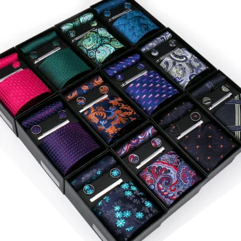 Men’s neck tie, cufflinks, and tie clip gift set in black box – perfect for weddings, business, and special occasions