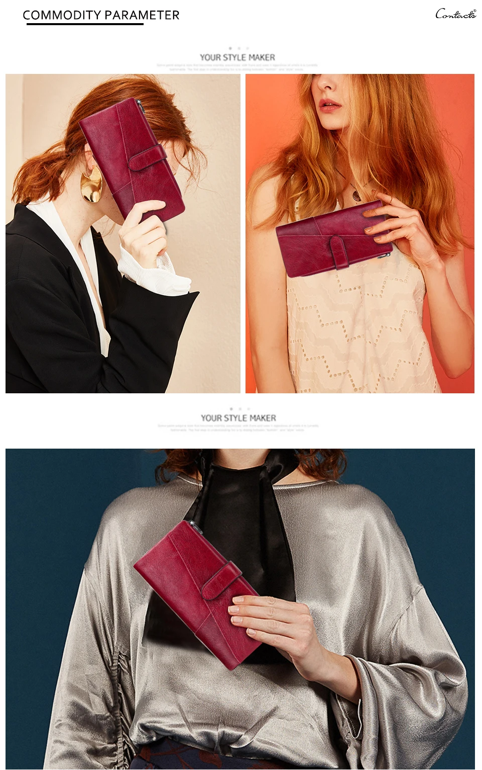 CONTACT'S 100% Genuine Leather Wallet Women Long Coin Purse Clutch Bag Name Engraving Card Holder Money Clip Handbag Men's Purse