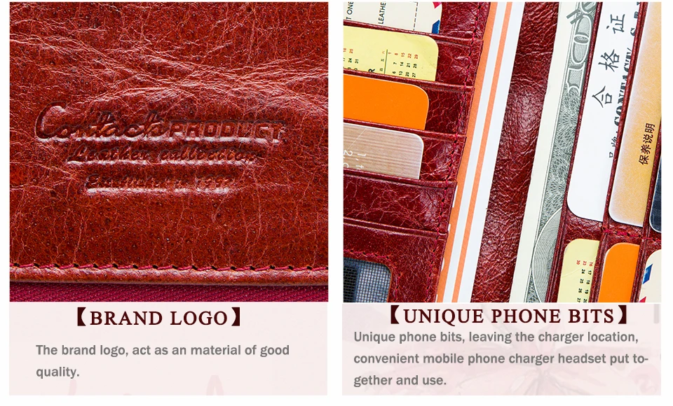 CONTACT'S 100% Genuine Leather Wallet Women Long Coin Purse Clutch Bag Name Engraving Card Holder Money Clip Handbag Men's Purse