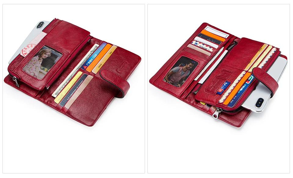 CONTACT'S 100% Genuine Leather Wallet Women Long Coin Purse Clutch Bag Name Engraving Card Holder Money Clip Handbag Men's Purse
