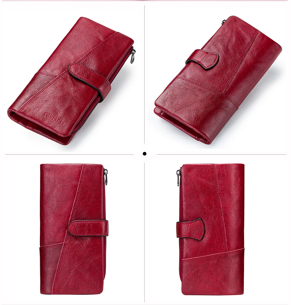 CONTACT'S 100% Genuine Leather Wallet Women Long Coin Purse Clutch Bag Name Engraving Card Holder Money Clip Handbag Men's Purse