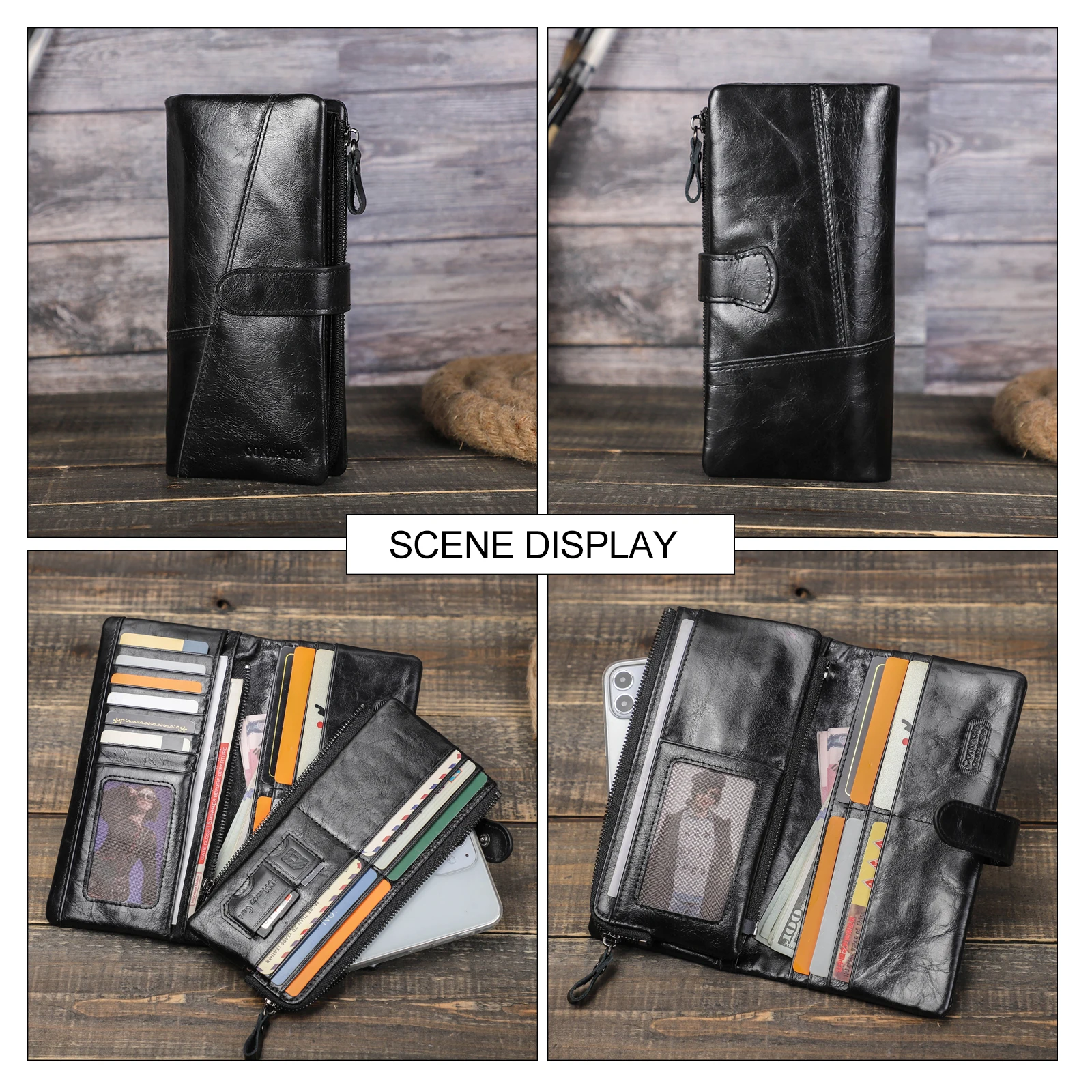 CONTACT'S 100% Genuine Leather Wallet Women Long Coin Purse Clutch Bag Name Engraving Card Holder Money Clip Handbag Men's Purse