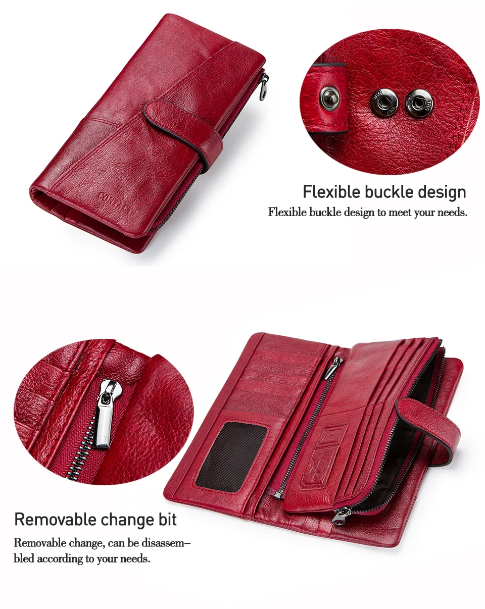 CONTACT'S 100% Genuine Leather Wallet Women Long Coin Purse Clutch Bag Name Engraving Card Holder Money Clip Handbag Men's Purse