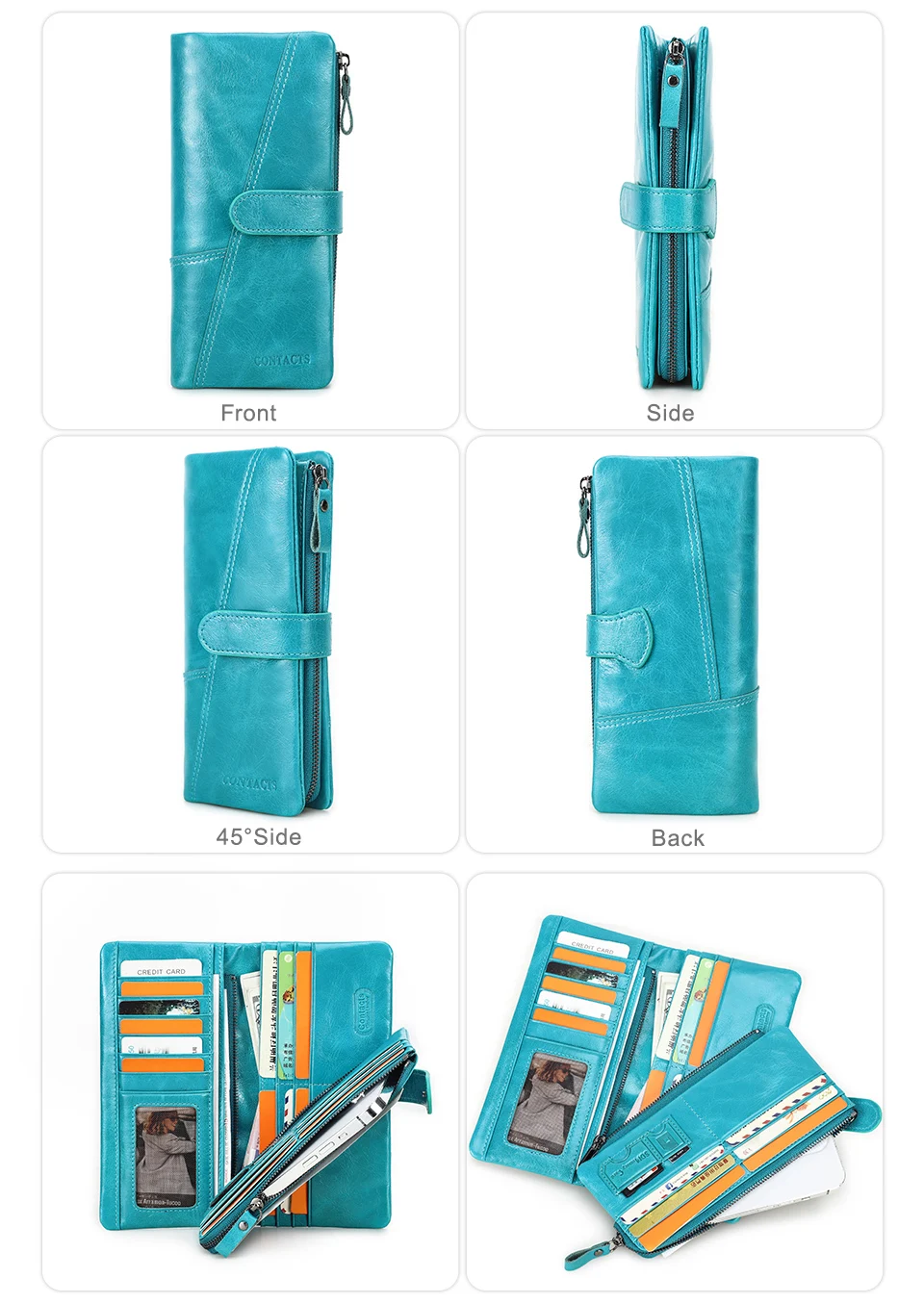 CONTACT'S 100% Genuine Leather Wallet Women Long Coin Purse Clutch Bag Name Engraving Card Holder Money Clip Handbag Men's Purse