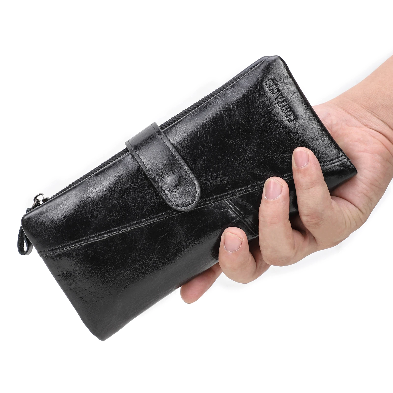 CONTACT'S 100% Genuine Leather Wallet Women Long Coin Purse Clutch Bag Name Engraving Card Holder Money Clip Handbag Men's Purse