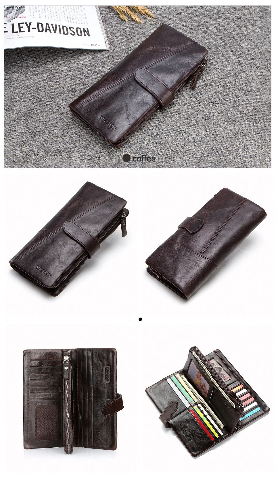 CONTACT'S 100% Genuine Leather Wallet Women Long Coin Purse Clutch Bag Name Engraving Card Holder Money Clip Handbag Men's Purse