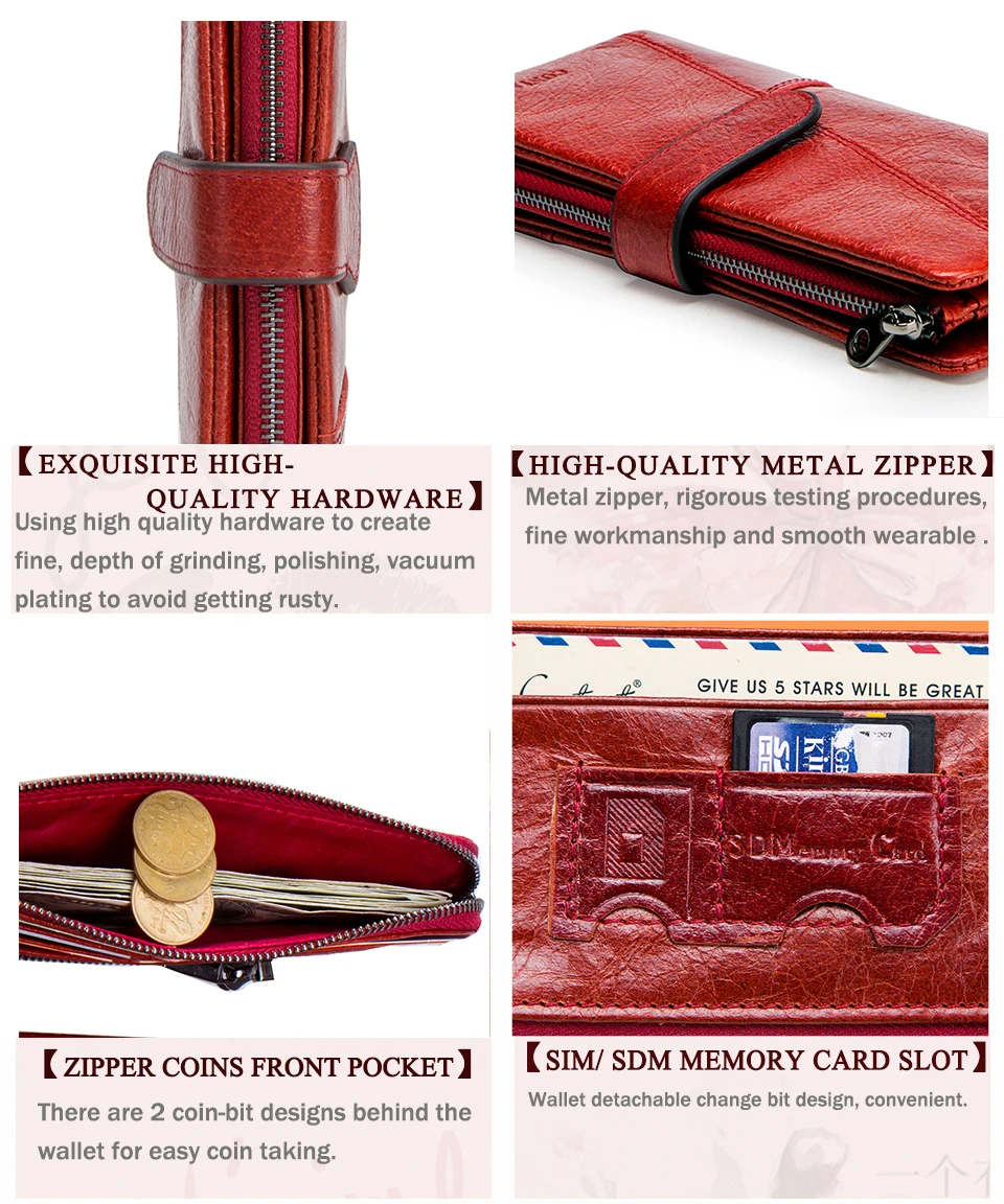CONTACT'S 100% Genuine Leather Wallet Women Long Coin Purse Clutch Bag Name Engraving Card Holder Money Clip Handbag Men's Purse