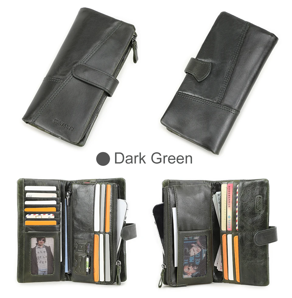 CONTACT'S 100% Genuine Leather Wallet Women Long Coin Purse Clutch Bag Name Engraving Card Holder Money Clip Handbag Men's Purse