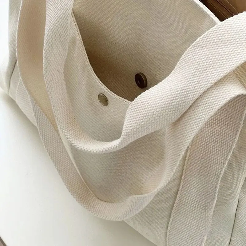 Canvas Women's Shoulder Bag Large Capacity Multiple Outer Pocket Zipper Tote Bag Student Handbag Shopping