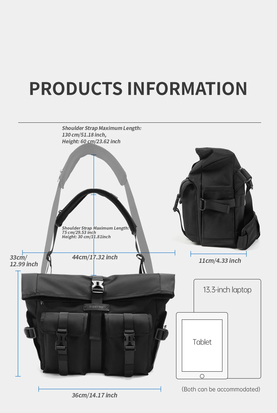 Tigernu Fashion Messenger Bags Male Shoulder Bags 13.3inch Laptop Bag Outdoor Crossbody Bags For Men Cycling Bags Boys Messenger