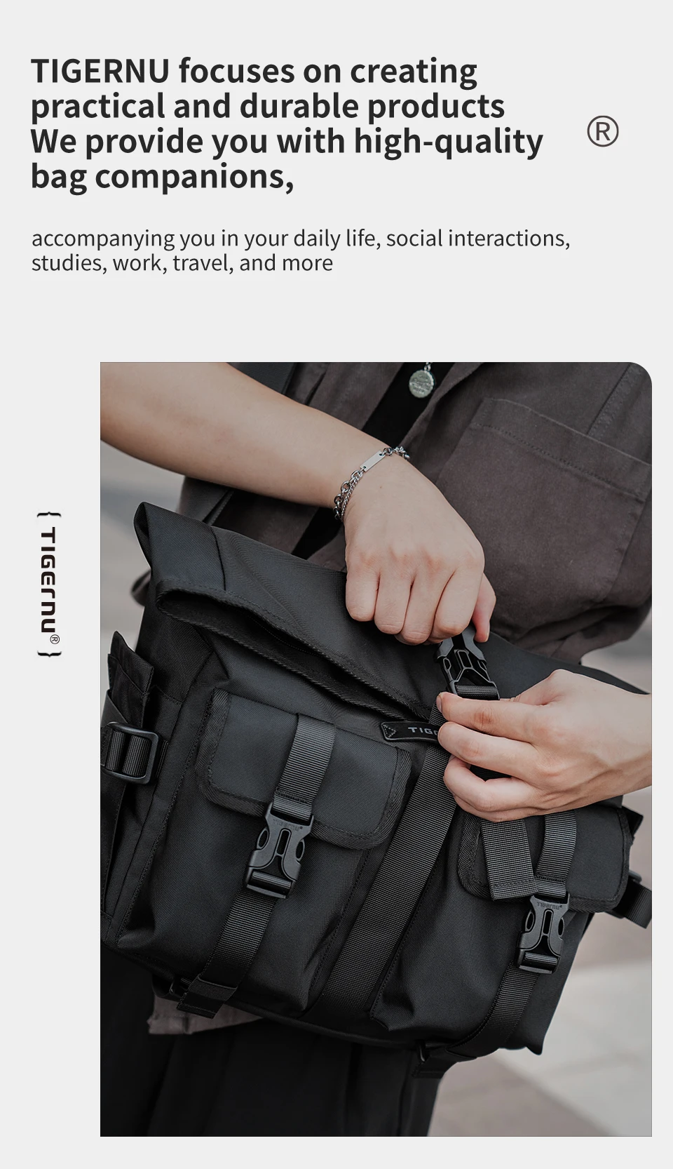 Tigernu Fashion Messenger Bags Male Shoulder Bags 13.3inch Laptop Bag Outdoor Crossbody Bags For Men Cycling Bags Boys Messenger