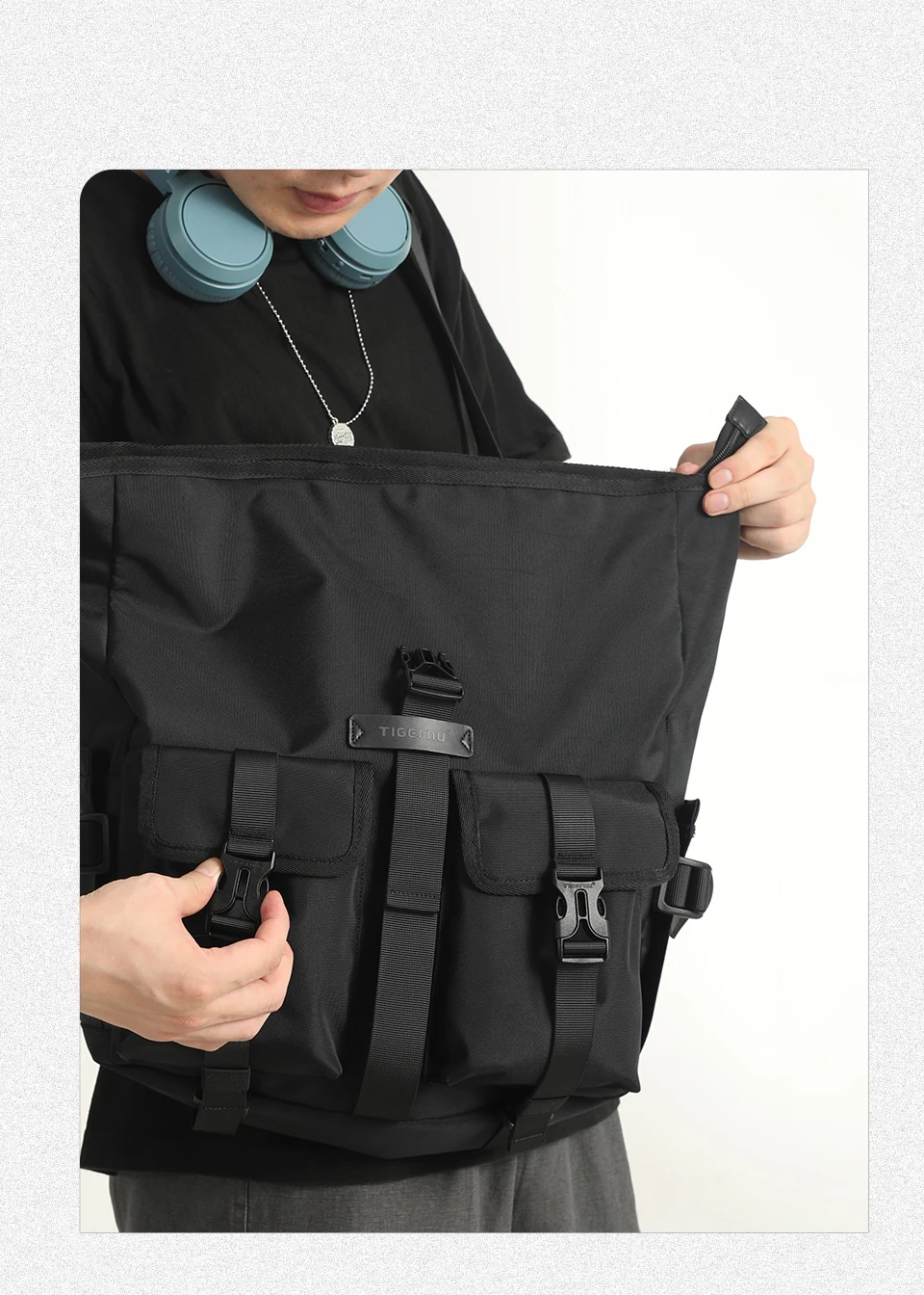 Tigernu Fashion Messenger Bags Male Shoulder Bags 13.3inch Laptop Bag Outdoor Crossbody Bags For Men Cycling Bags Boys Messenger