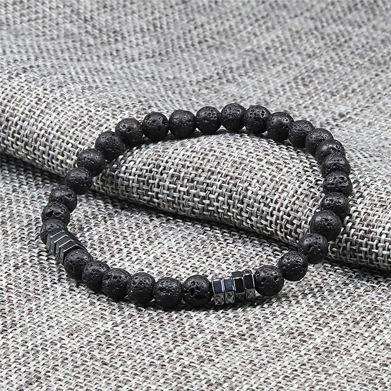 Geometric Men Bracelet Minimalist 6mm Beads Natural Lava Tiger Eye Stone Charm Distance Bracelets Homme Fashion Jewelry Gifts