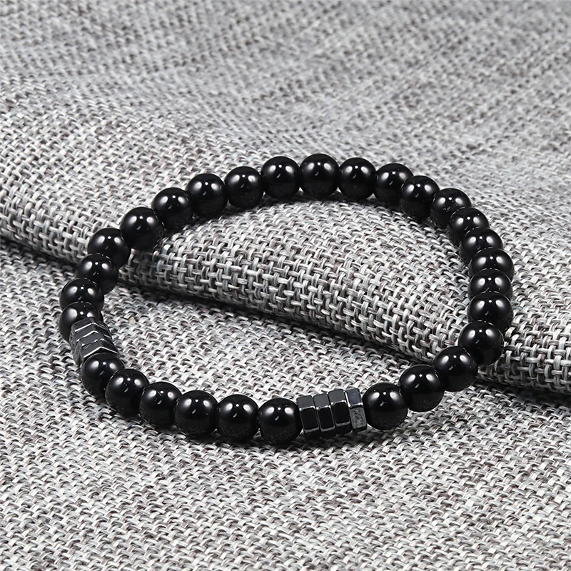 Geometric Men Bracelet Minimalist 6mm Beads Natural Lava Tiger Eye Stone Charm Distance Bracelets Homme Fashion Jewelry Gifts