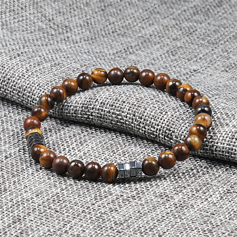 Geometric Men Bracelet Minimalist 6mm Beads Natural Lava Tiger Eye Stone Charm Distance Bracelets Homme Fashion Jewelry Gifts