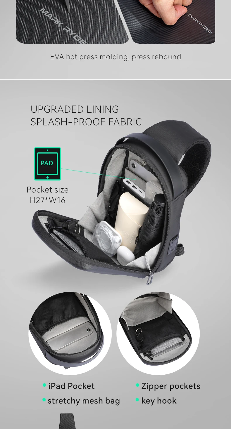 MarkRyden The Ratio Arc Mini: Hard-shell Waterproof Daily Crossbody Bag USB Port