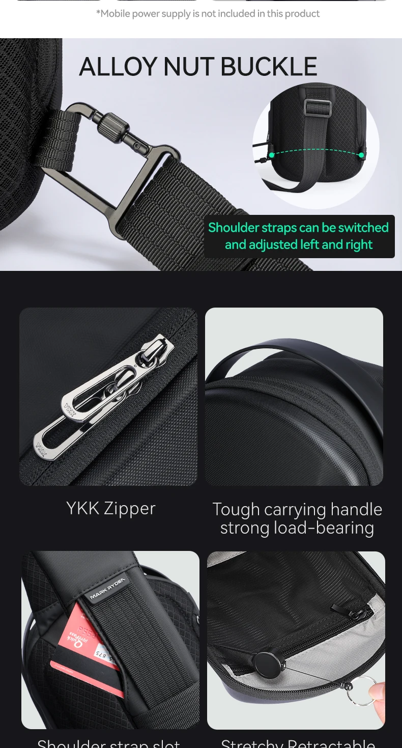 MarkRyden The Ratio Arc Mini: Hard-shell Waterproof Daily Crossbody Bag USB Port