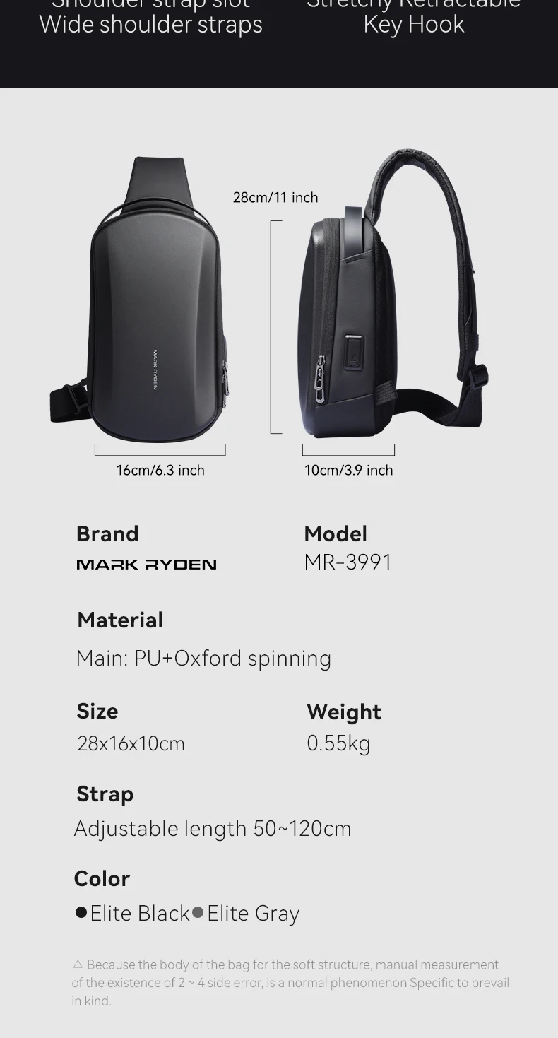 MarkRyden The Ratio Arc Mini: Hard-shell Waterproof Daily Crossbody Bag USB Port