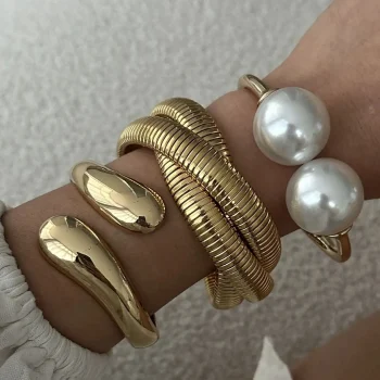 Cuff Bracelet for Women – Gold-Tone Pearl