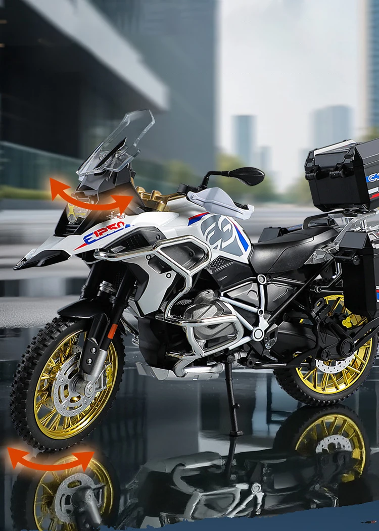 BMW R1250 GS Adventure 1:10 diecast motorcycle model with realistic sound and light effects for collectors