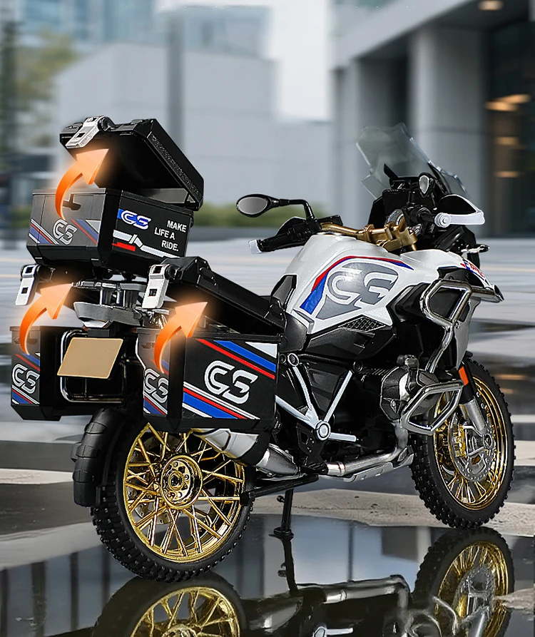 BMW R1250 GS Adventure 1:10 diecast motorcycle model with realistic sound and light effects for collectors