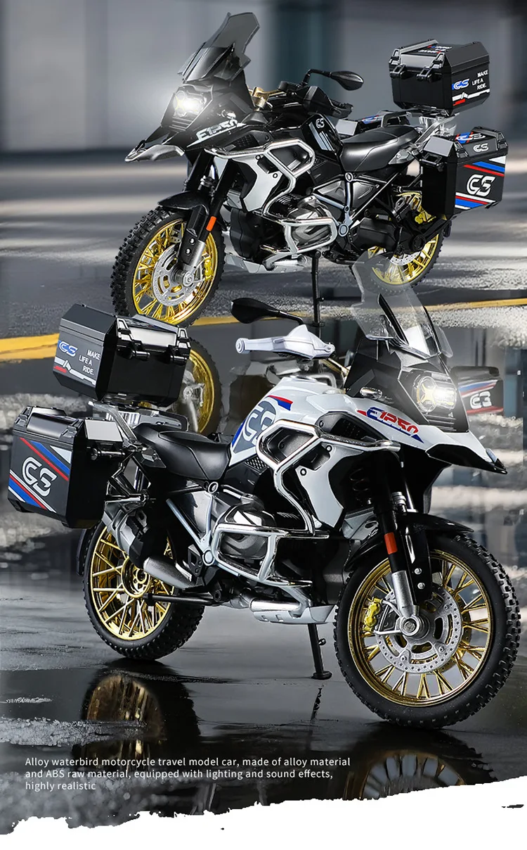 BMW R1250 GS Adventure 1:10 diecast motorcycle model with realistic sound and light effects for collectors