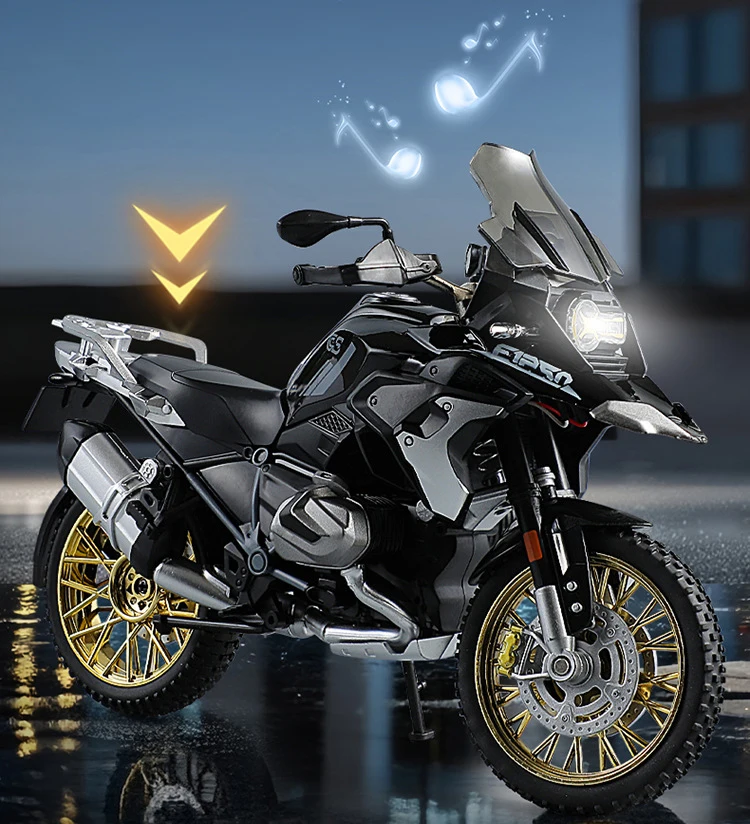 BMW R1250 GS Adventure 1:10 diecast motorcycle model with realistic sound and light effects for collectors