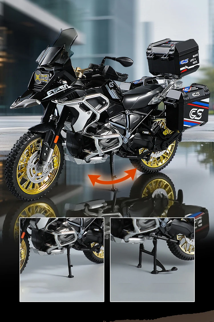 BMW R1250 GS Adventure 1:10 diecast motorcycle model with realistic sound and light effects for collectors