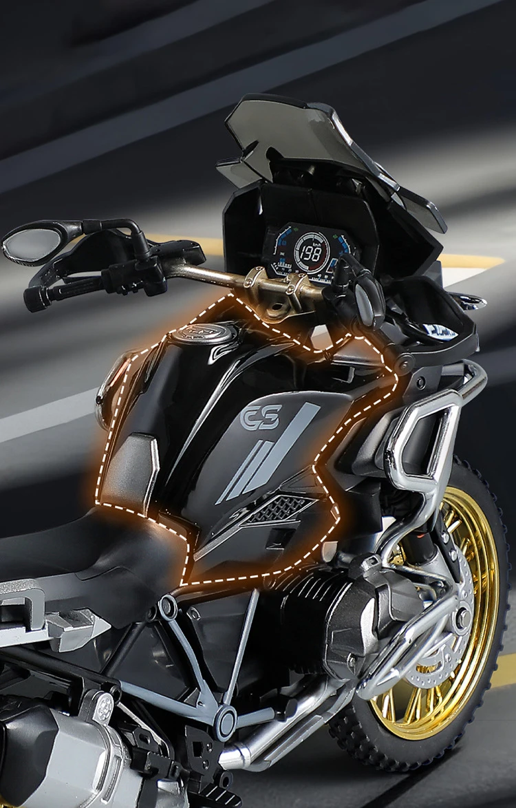 BMW R1250 GS Adventure 1:10 diecast motorcycle model with realistic sound and light effects for collectors