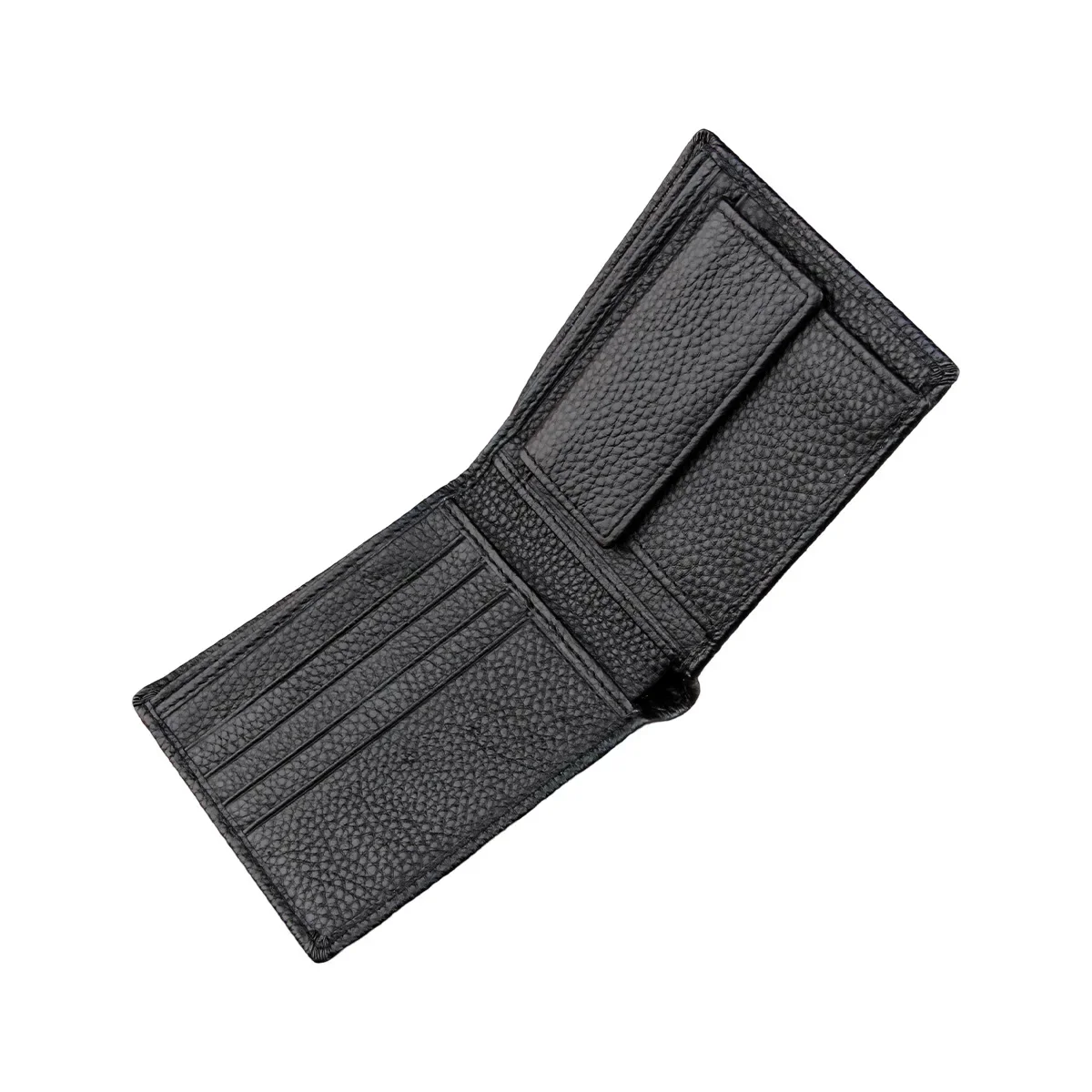 Men's genuine leather RFID bifold wallet with card slots, cash compartment and coin pocket