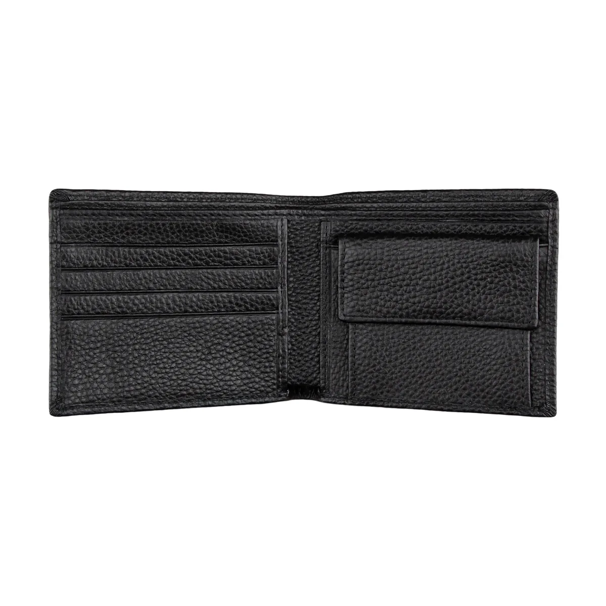 Men's genuine leather RFID bifold wallet with card slots, cash compartment and coin pocket