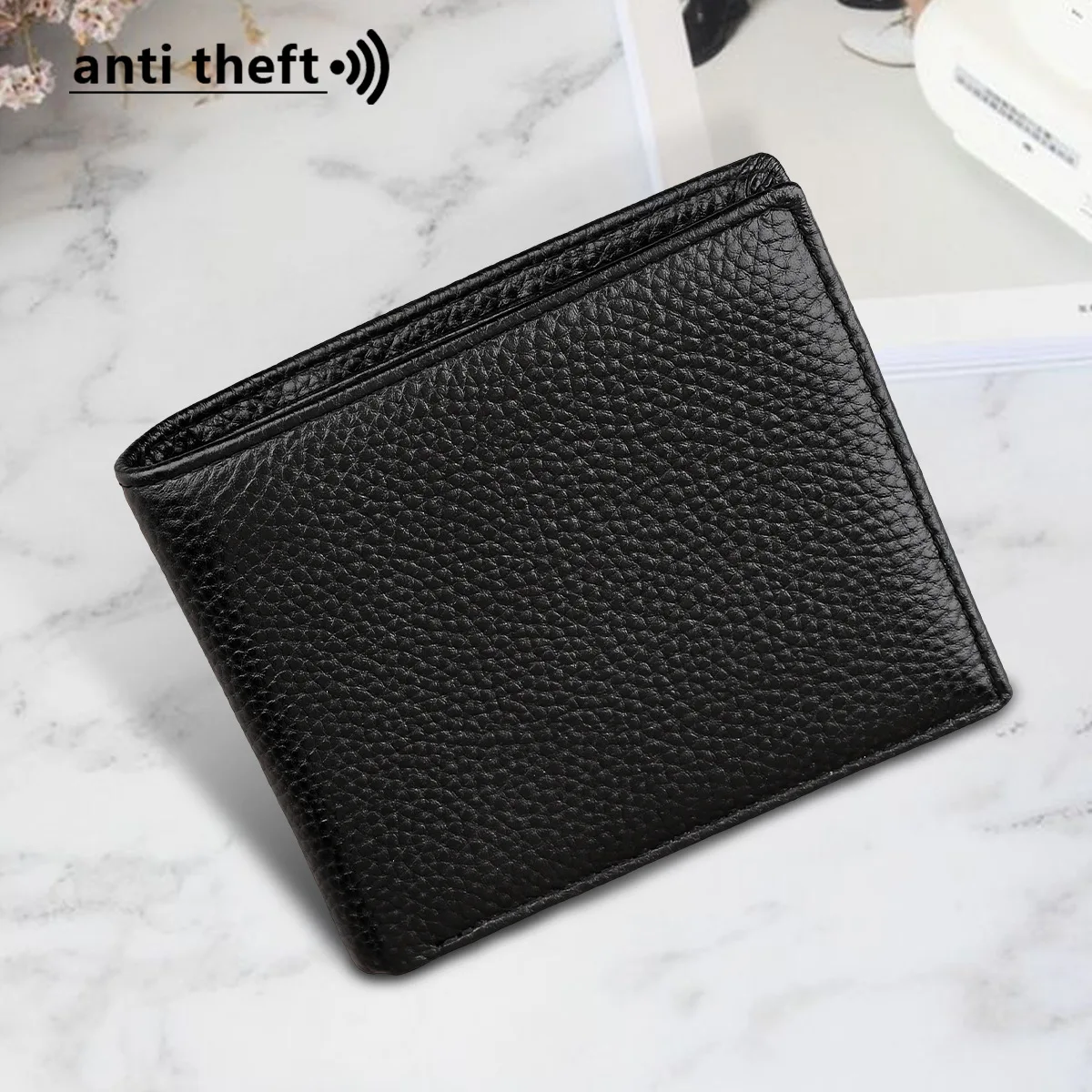 Men's genuine leather RFID bifold wallet with card slots, cash compartment and coin pocket
