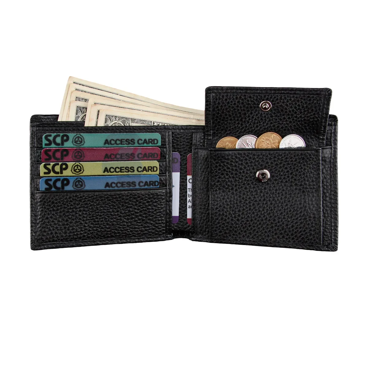 Men's genuine leather RFID bifold wallet with card slots, cash compartment and coin pocket