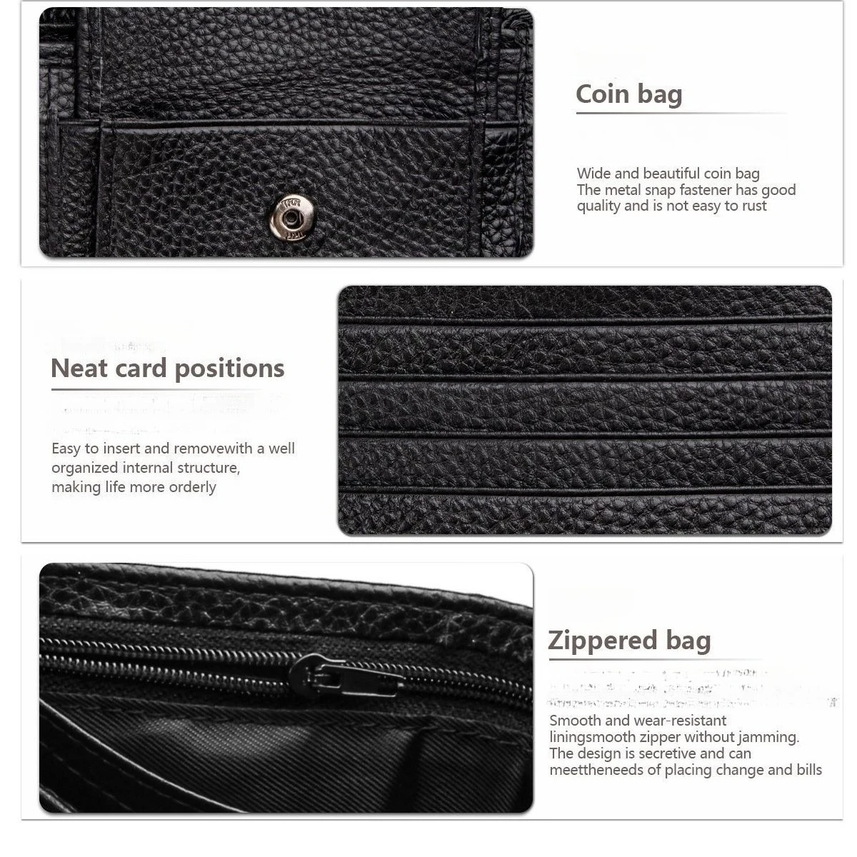 Men's genuine leather RFID bifold wallet with card slots, cash compartment and coin pocket